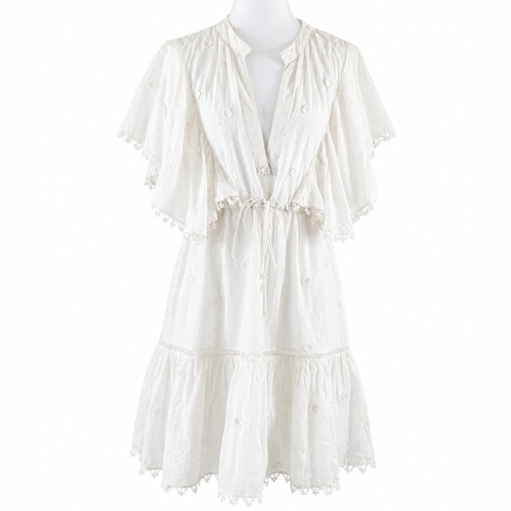 FARM Rio White Embroidered Ruffle Mini Dress Size S